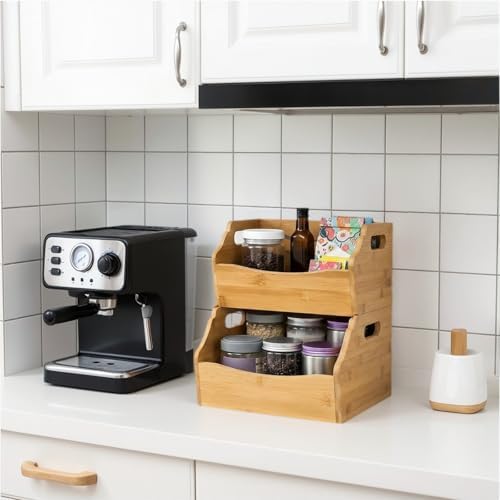 Cididu 2 Pack Bamboo Stackable Storage Bin, Countertop Open Front Stacking Bi...