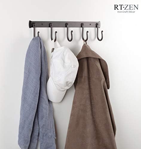 RTZEN Classic Farmhouse Wall Mount Multi-Use Wrought Iron Hook Set (5 Pack)