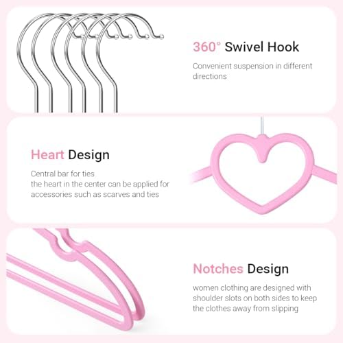 Plastic Hangers 50 Pack, Cute Clothes Hanger Ultra Thin Space Saving - Pink C...