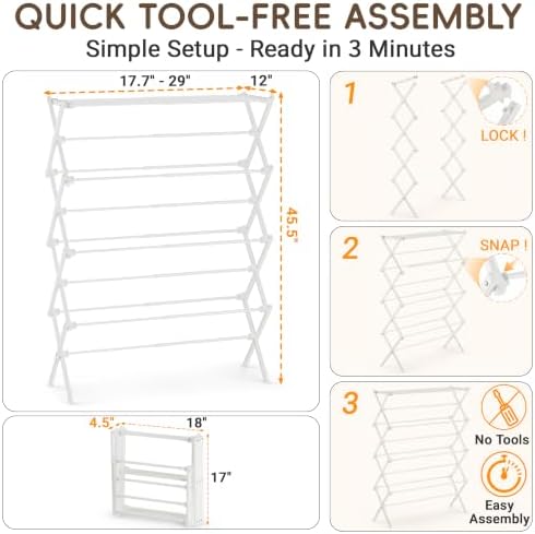 4-Tier Foldable Clothes Drying Rack for Long Garments