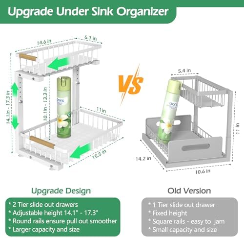 ADRIMER Under Sink Organizer 2 Packs, Pull Out Kitchen Sink Organizer, 2 Tier...