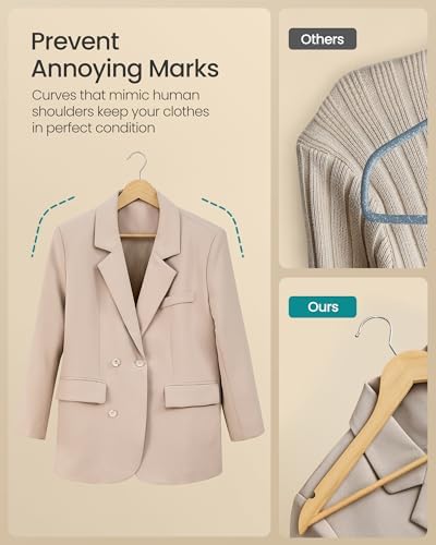 SONGMICS Wooden Hangers, 30 Pack, Basic Wood Clothes Hangers, Space Saving