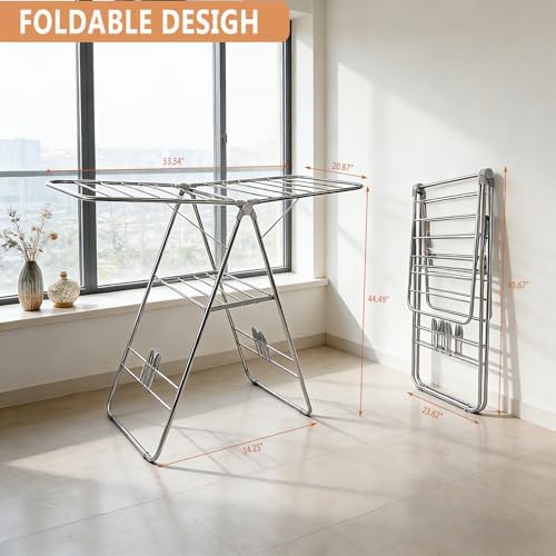 Clothes Drying Rack Foldable -Height Adjustable Laundry Drying Rack Large Spa...