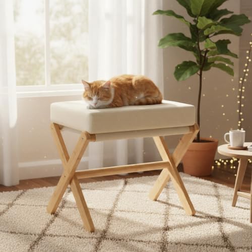 BAMBOOHOMIE Foldable Foot Stool Ottoman, Modern Foot Rest with Bamboo X Legs ...