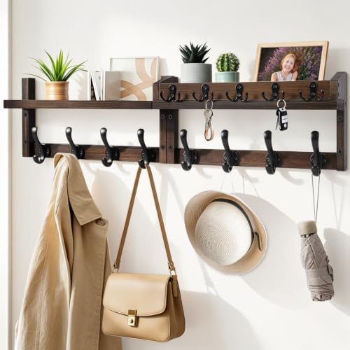 33.86" Wall Mounted Coat Rack with Shelf, 13 Hooks Pre-Assembled