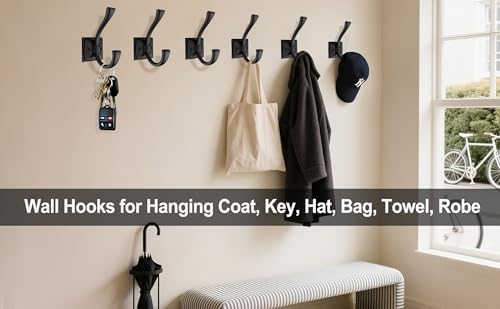 TOFIIGREM 8 Pack Antique Black Coat Hooks for Wall Hanging Hat, Key, Bag, Rob...