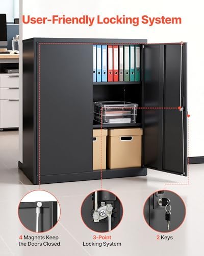 VEVOR Metal Storage Cabinet, 41.7 in Steel Garage Cabinet with 2 Adjustable S...