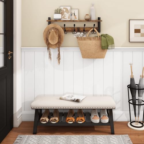 Homode Wall Mount Coat Rack with Shelf and 5 Tri Hooks