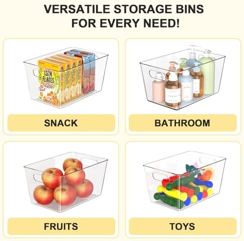 6 Pack Clear Plastic Storage Bins, Kitchen&Pantry Organizer Large