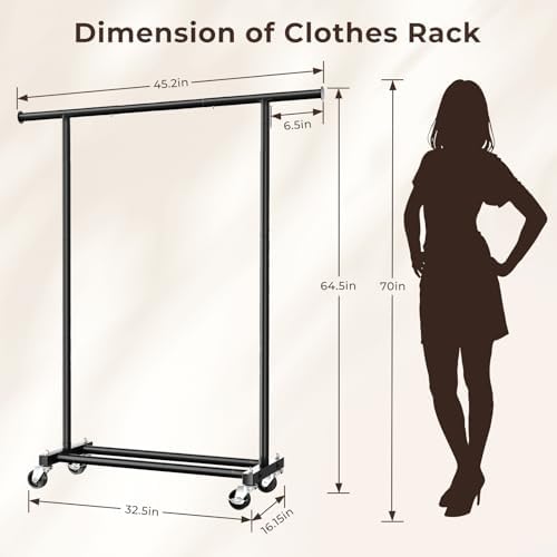 Clothing Rack for Hanging Clothes, 45" Wide Rolling Clothes Rack, Metal ...