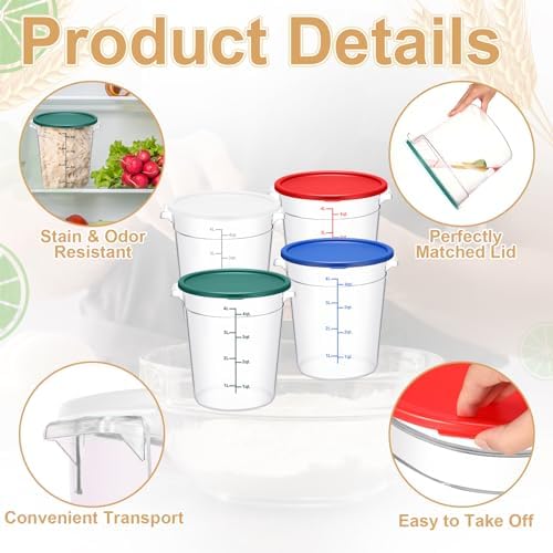 Suclain 4 Pcs 4 Qt Proofing Containers, Food Storage with Lids, Multicolor