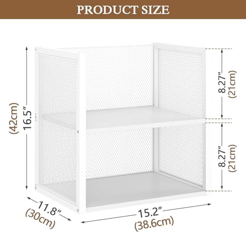2-Tier Stackable Closet Organizers and Storage Basket, Wire Clothes Shelf Org...