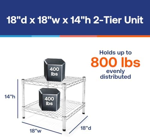 Shelving Inc. 18" d x 18" w Chrome Wire Shelving with 2 Tier Shelves