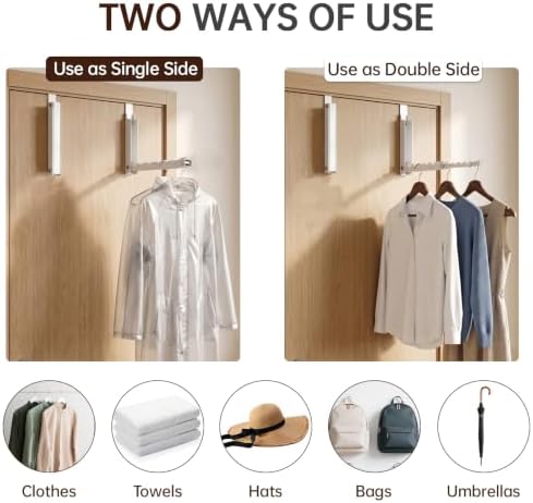 Over Door Hanger - 4Pcs Foldable Over The Door Hooks with 10 Ridges, Double F...