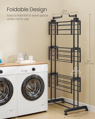 SONGMICS 4-Tier Clothes Drying Rack, Foldable, Rolling, 66.6-Inch Tall
