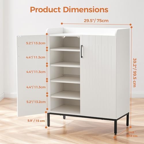 Mericonia Modern Shoe Cabinet with Metal Legs, Farmhouse Large 5-Tier Shoe St...