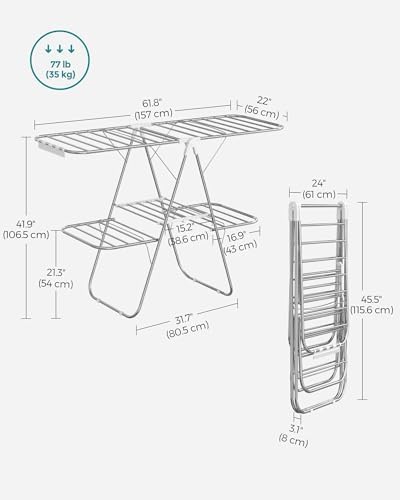 SONGMICS Clothes Drying Rack, Foldable 2-Level Stee Laundry Drying Rack