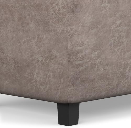 SIMPLIHOME Cosmopolitan 34" Wide Vegan Leather Storage Ottoman in Grey