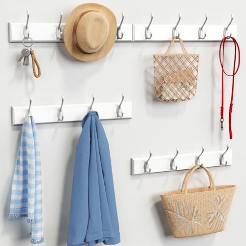 Forbena White Coat Rack Wall Mount 4-Pack, Coat Hanger Wall Mounted for Hangi...