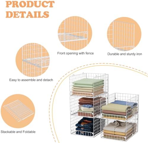 5-Tier Stackable Closet Storage Shelves, Closet Organizers and Storage Basket...