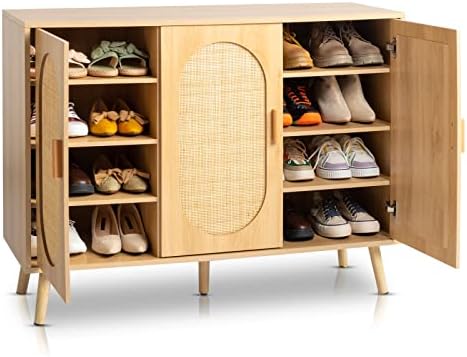 Rattan Shoe Cabinet for Entryway,Hidden Shoe Cabinet Storage with 3 Door,Free...