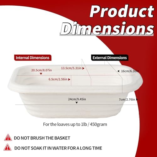 8" Rectangular Sourdough Banneton Bread Proofing Basket 6-Pack