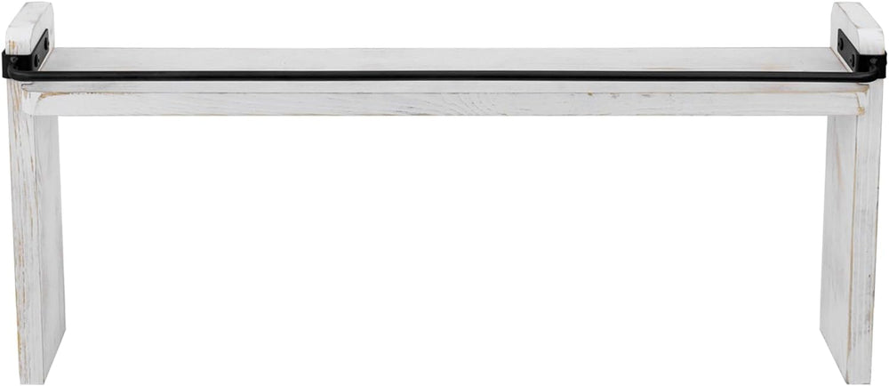 MyGift 33-Inch Stove Top Spice Shelf, Whitewashed Wood Black Metal Rack