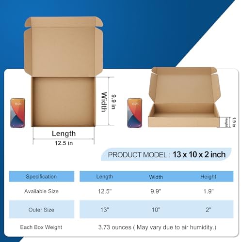 Famagic 13x10x2 Shipping Boxes Medium for Small Business, 30 Pack Brown Box