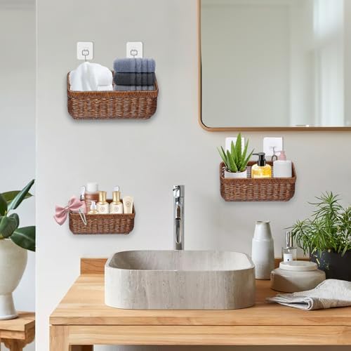 Wicker Wall Baskets Set of 2, Decorative Hanging Organizer for Kitchen, Livin...