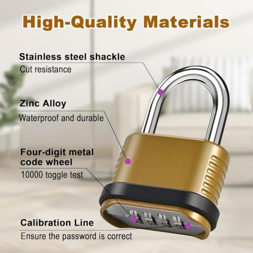 4 Pack Combination Locks, Golden 4-Digit Heavy Duty Combo Lock