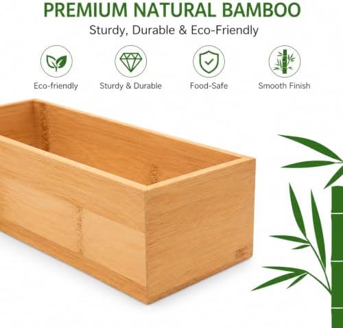 LEIMO KPARTS 8 Pcs Bamboo drawer Organizer Storage Box, Bin Set - Multi-Use b...
