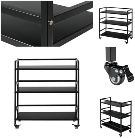 Metal Storag Shelves,3 Tier Move Storage Rack with 4 Hooks,Black
