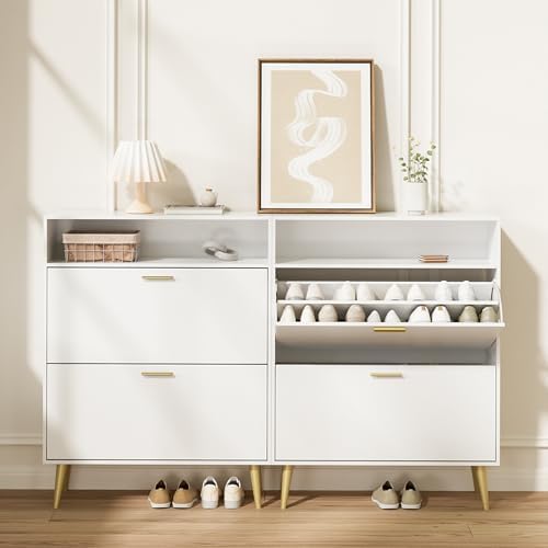 LYNSOM Entryway Shoe Cabinet Set of 2 with 2 Flip Drawers and Open Storage, W...