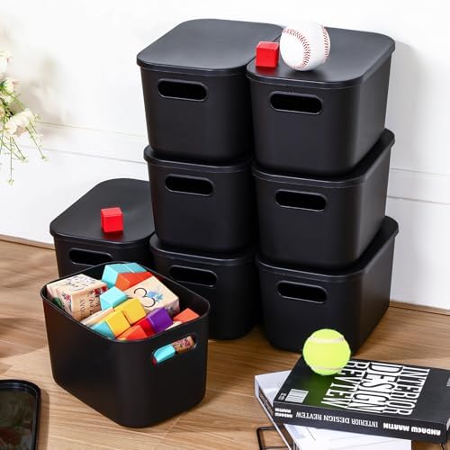 Hoolerry 8 Pieces Storage Bins, 9.8 x 7.1 x 6.3 Inch, Black