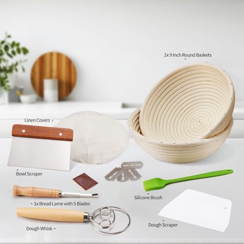 Dimpola Sourdough Baking Kit with Two 9 Inch Banneton Proofing Baskets, Dough...