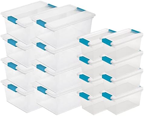 Sterilite Medium Clear Multipurpose Plastic Storage Tote, 8 Pack, and Large C...