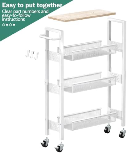 Vivihomety 4-Tier Slim Utility Rolling Laundry Cart with Wheels, Metal