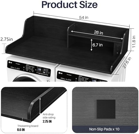 Washer Dryer Countertop with Power Outlet, 54"W x 27.5"D Laundry Co...