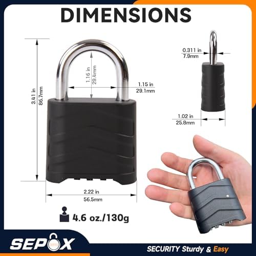 SEPOX® Large Padlock Combination Lock 2.2", 4 Big Digit Resettable, 4 Pcs