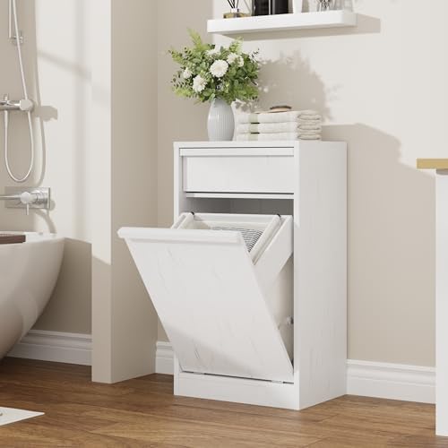 IDEALHOUSE Single Tilt-Out Laundry Hamper Cabinet, 10gal Trash Can Cabinet