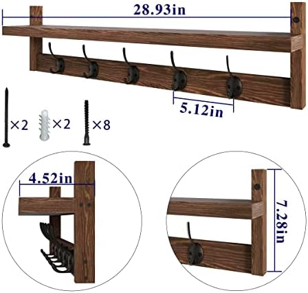 AMBIRD 28.9 Inch Length Shelf with Hooks Entryway Coat Rack Wall Mount Wood C...