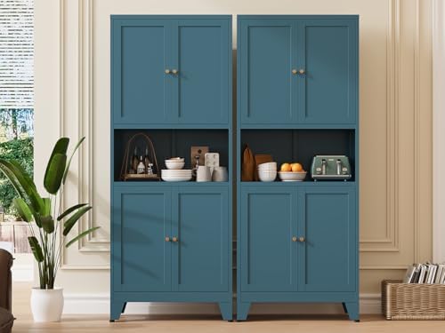 Metal Pantry Cabinet, Tall Kitchen Cabinet with 4 Doors & Adjustable Shel...