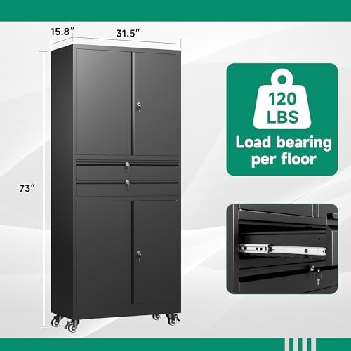 Letaya Metal Garage Storage Cabinet with Wheels,Rolling Tool Cabinet with 4 D...