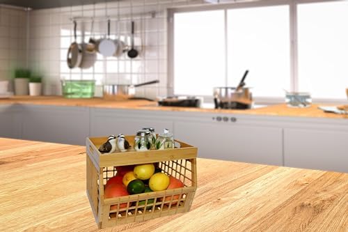 Bamboo Stackable, Open Front, Medium Storage Bins with Serving Tray Lid
