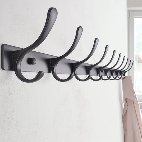 SKOLOO Coat Rack Wall Mounted - 10 Hooks, Heavy Duty, Stainless Steel, Metal ...