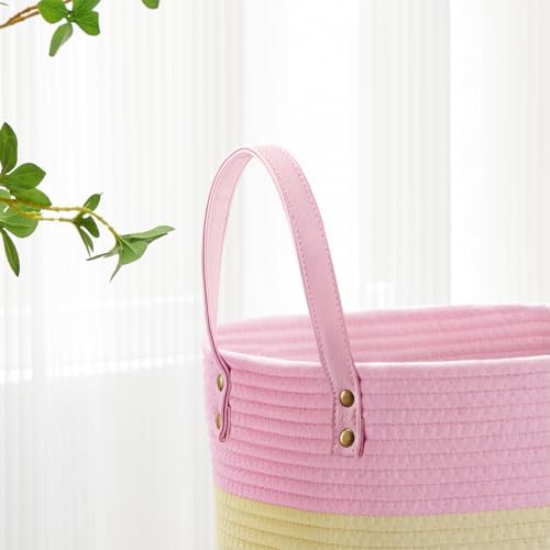 VIPOSCO 72L Tall Woven Rope Laundry Hamper, Leather Handles, Rainbow