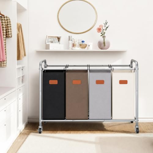 STORAGE MANIAC Laundry Sorter 4 Section, 47.5 Gal Laundry Cart with Wheels