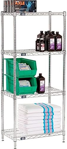 Nexel Adjustable Wire Shelving Unit, 4 Tier, Commercial Dry Storage Rack, 14&...