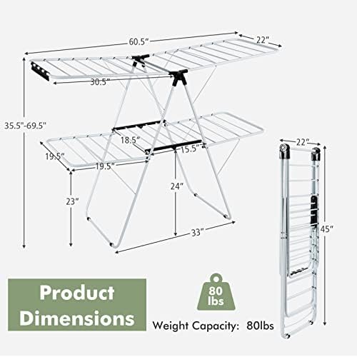 GOFLAME 2-Tier Clothes Drying Rack, Folding Laundry Dry Rack with Adjustable ...