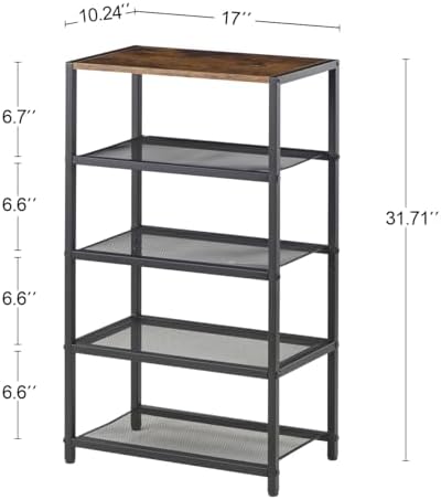 5 Tier Narrow Shoe Rack with Wood Top, Metal Shoe Organizer